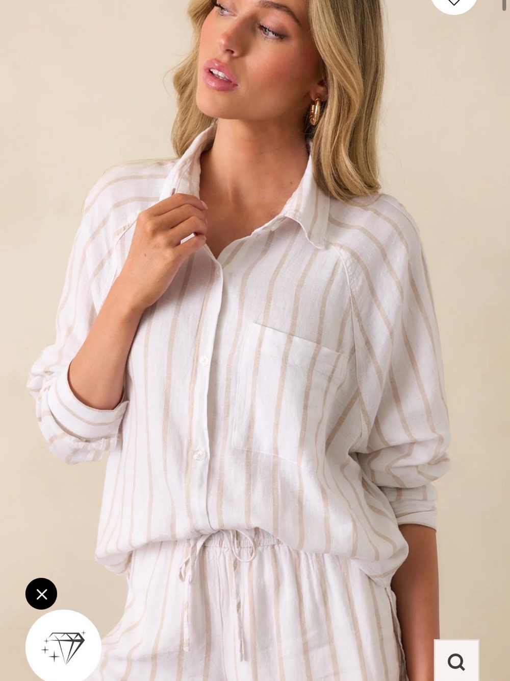 Z Supply Cream and Beige Striped Button-Down Shirt & Short set